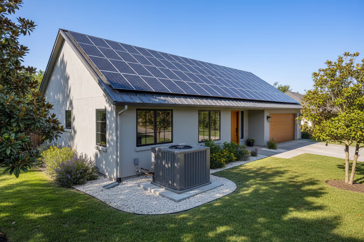 House with solar panels and new HVAC system installed