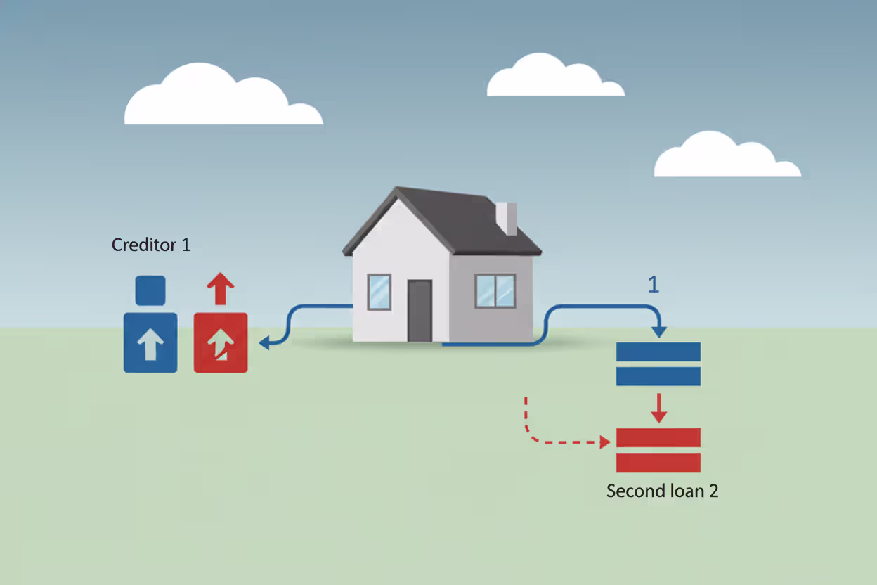 Illustration of primary and secondary mortgage lien priority on a house