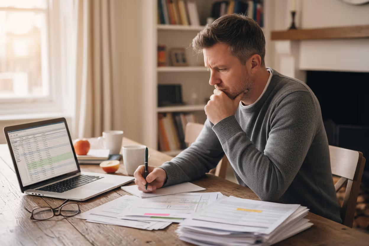 Homeowner comparing home equity loan term options at a desk