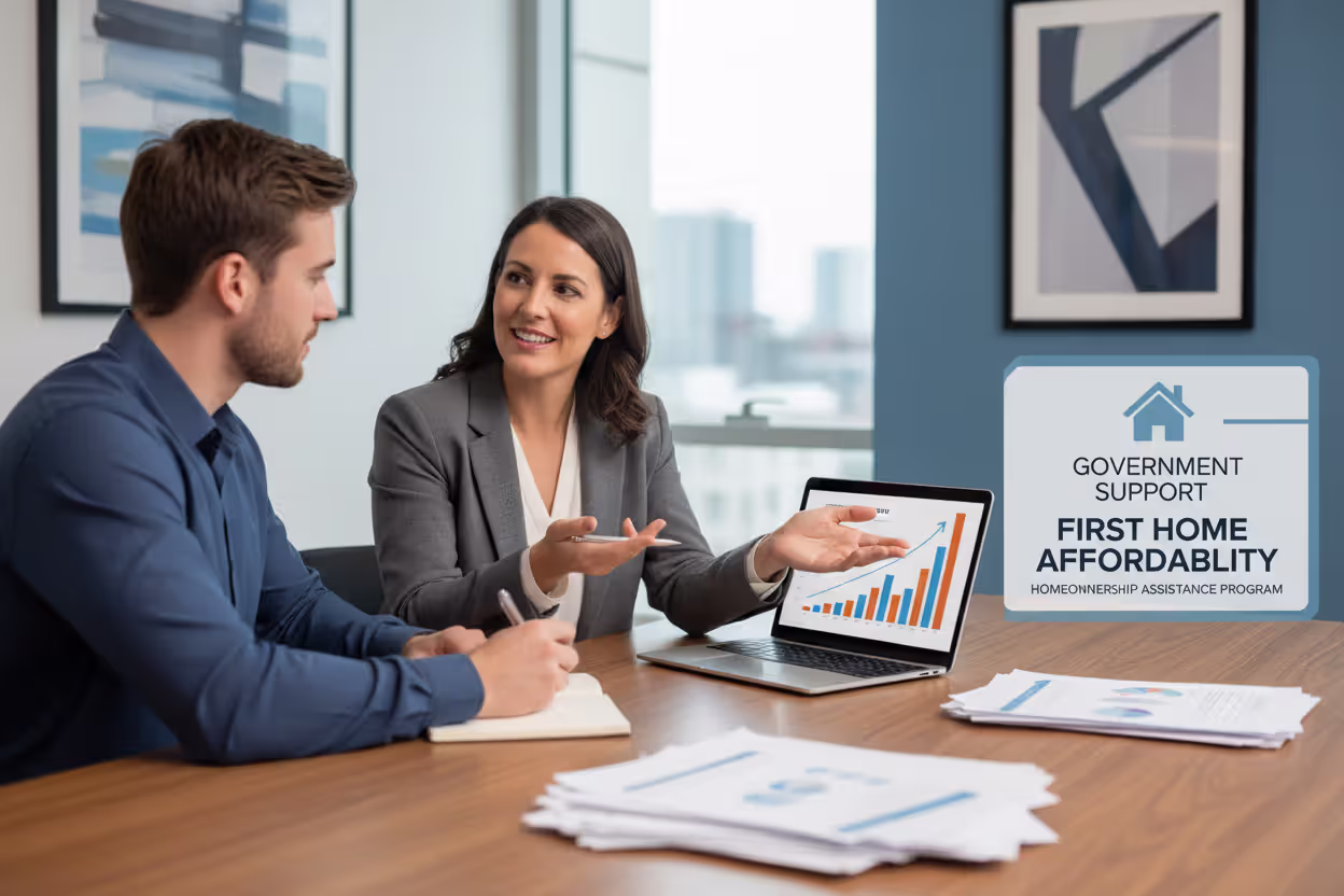 Home buyer meeting with housing advisor about assistance program