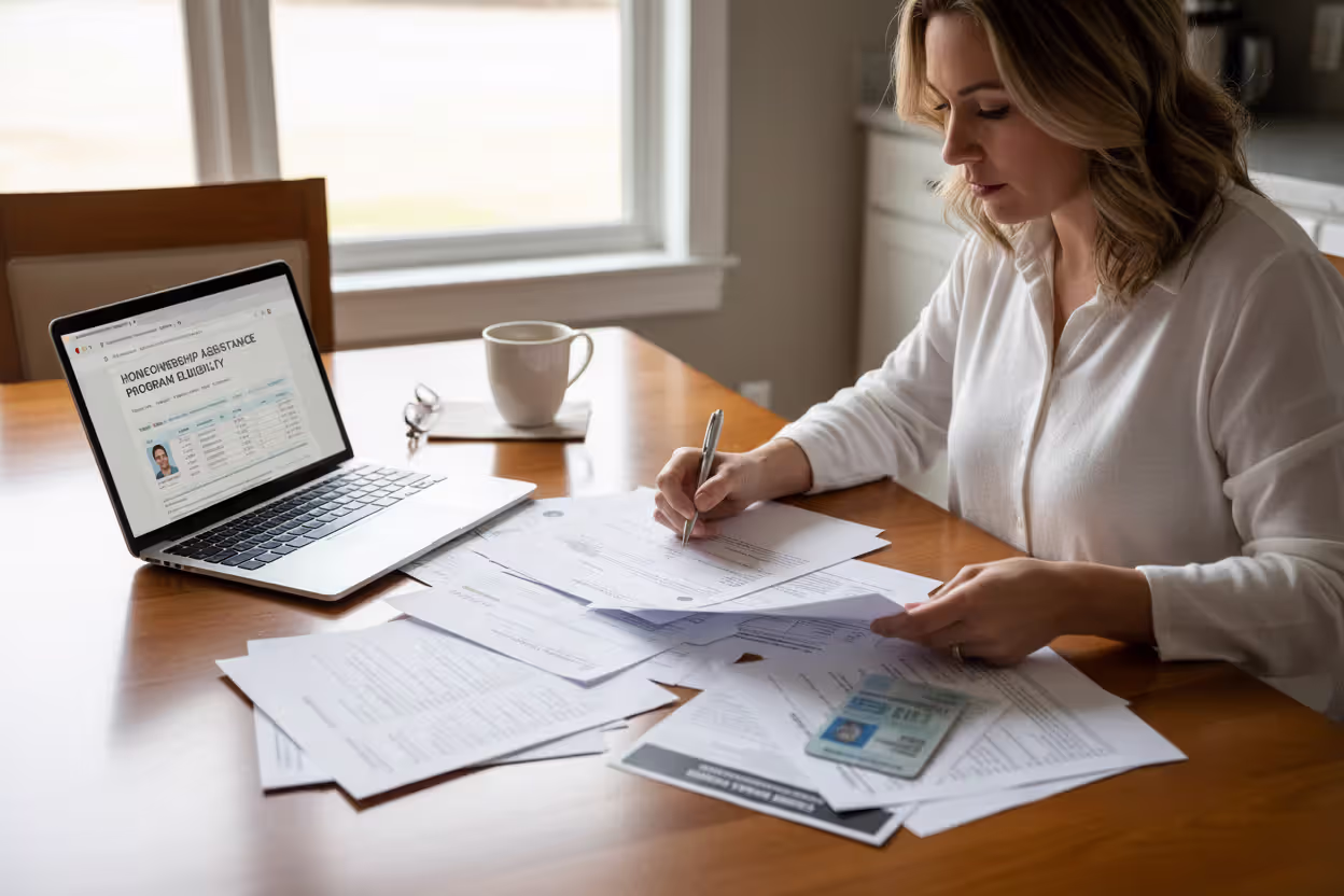 Prospective home buyer reviewing eligibility documents for housing grant