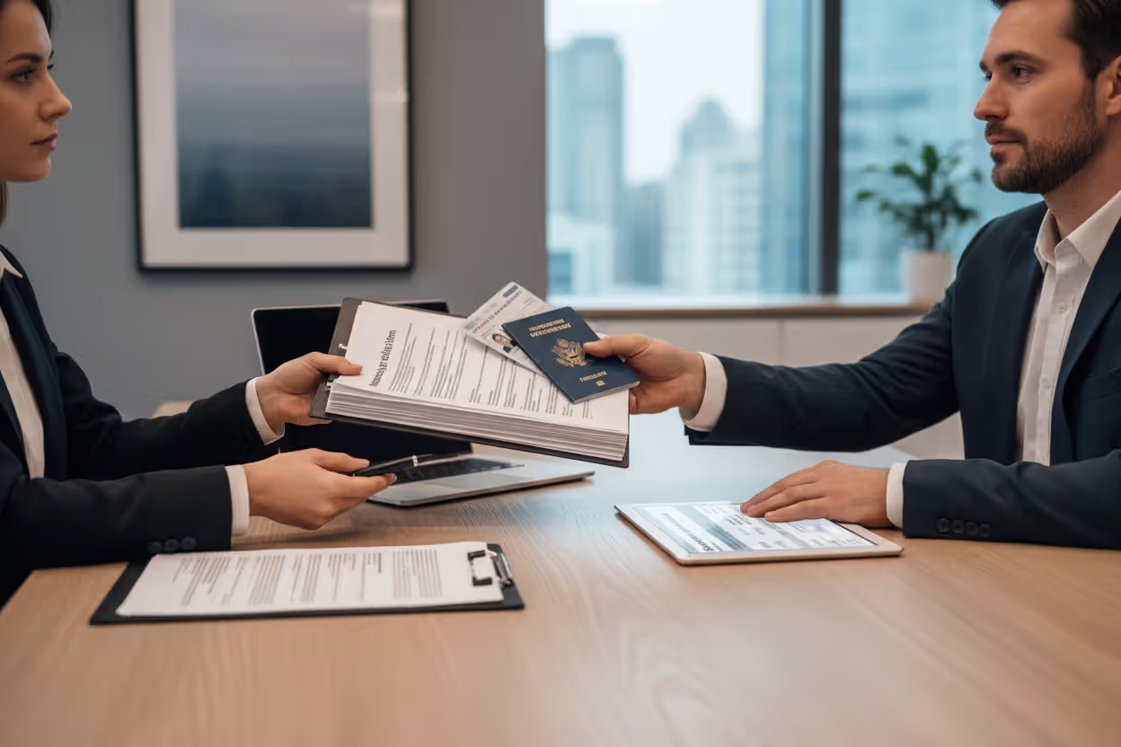 Home buyer submitting grant and mortgage application documents