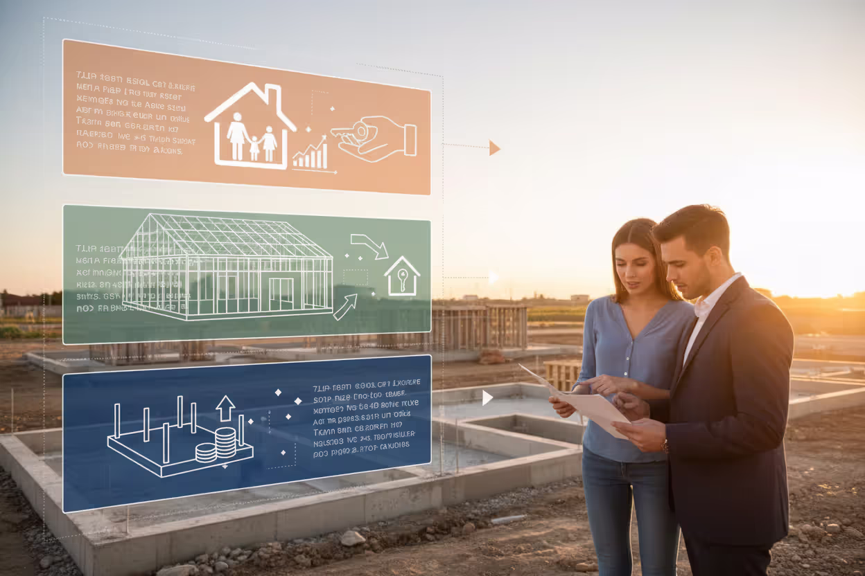 Loan officer explaining phased construction financing to future homeowners