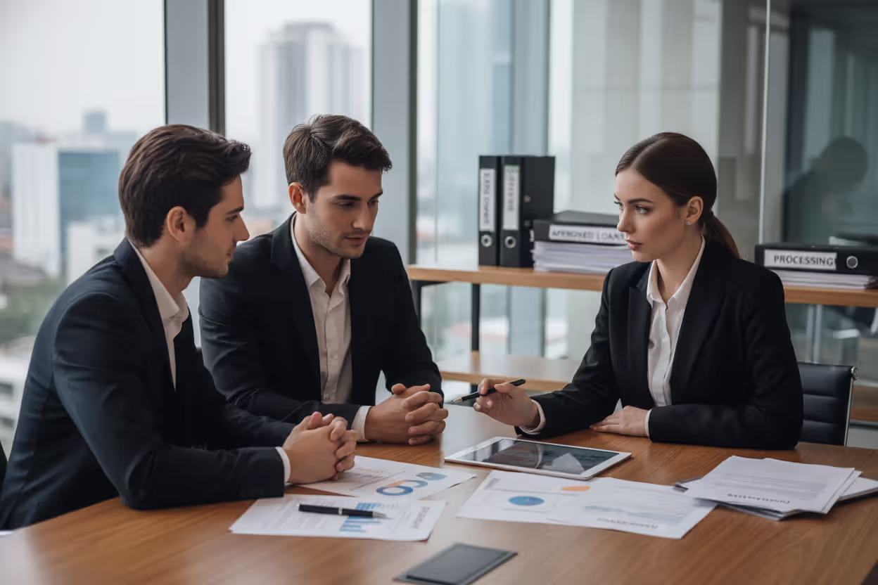 Mortgage advisor meeting clients about second home financing