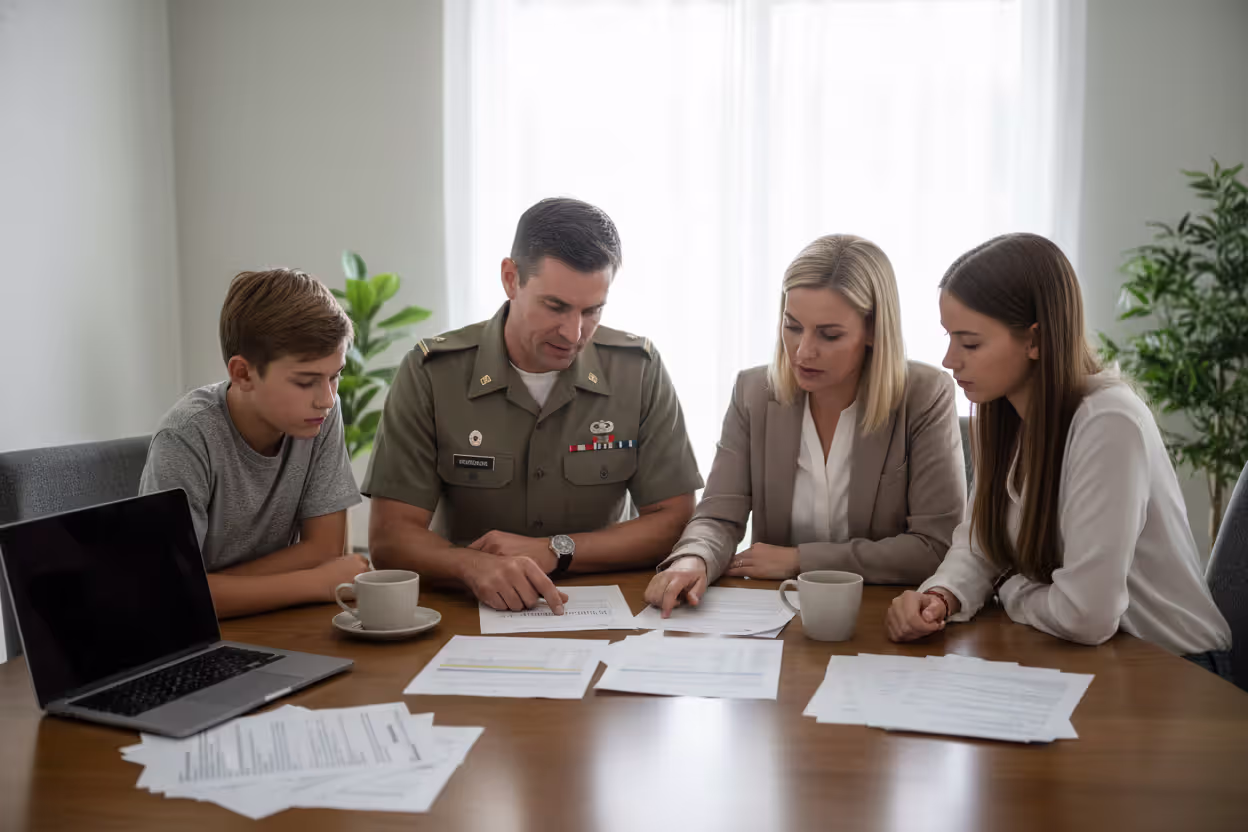 Family reviewing mortgage documents and comparing loan options