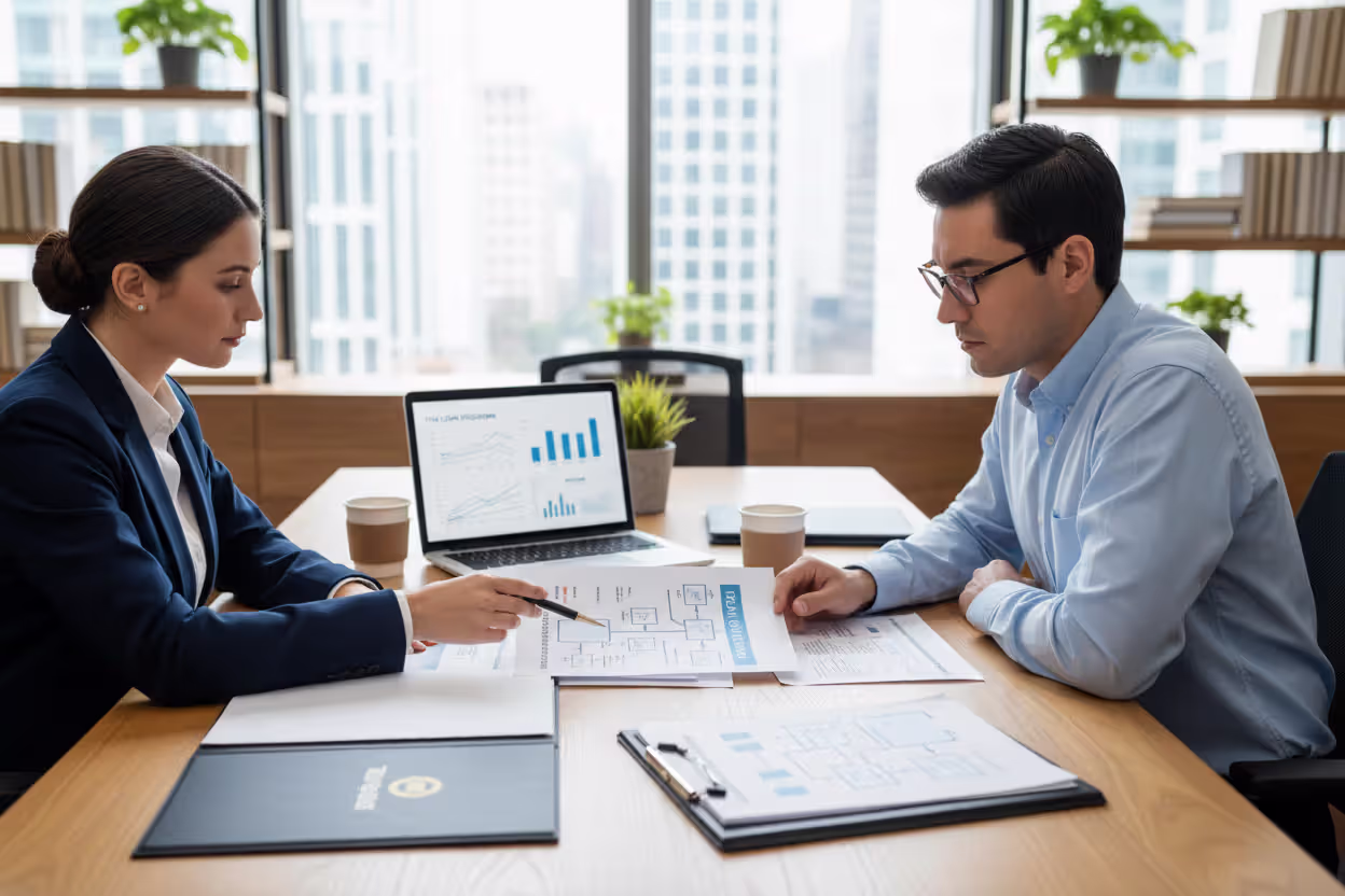 Mortgage advisor explaining an FHA home loan to a client