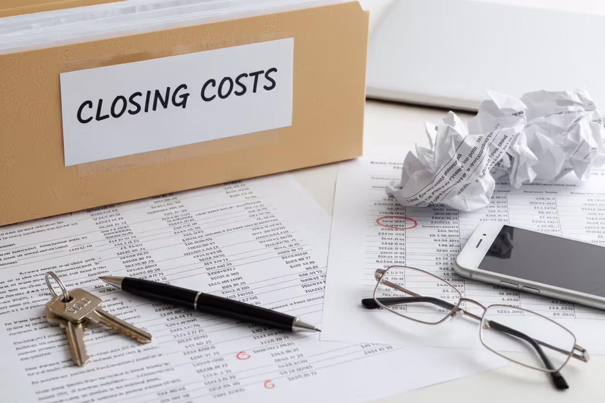 Home buying paperwork and house keys on a desk