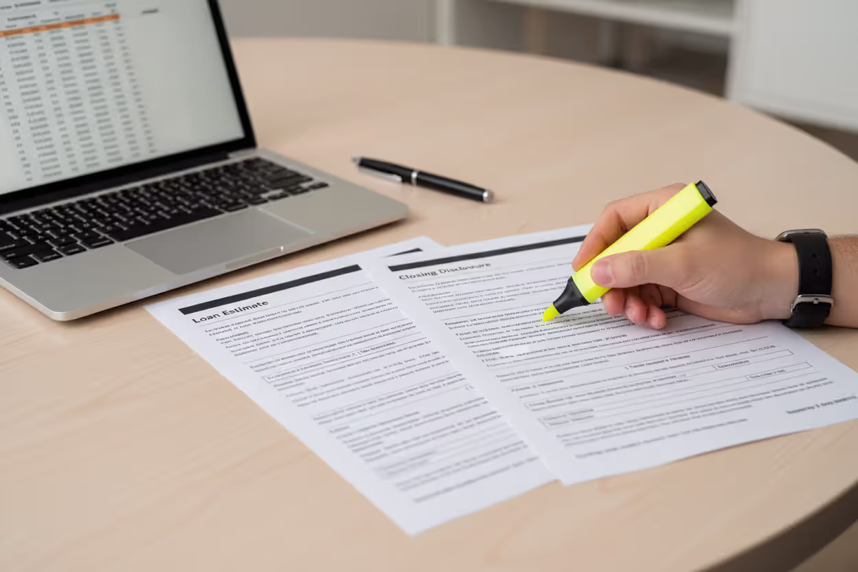 Loan Estimate and Closing Disclosure documents being reviewed