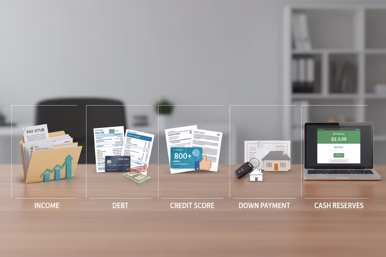 Key mortgage approval factors on a desk