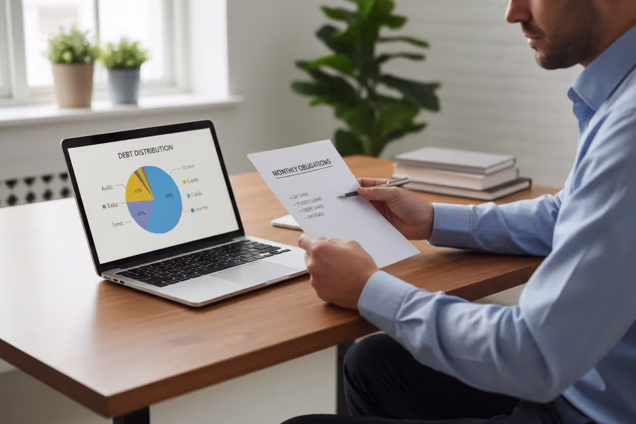 Borrower reviewing debts and debt-to-income ratio