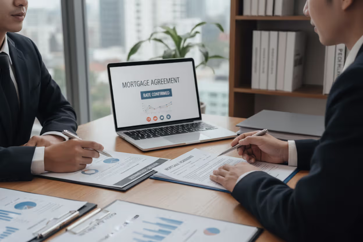 Borrower confirming mortgage rate terms with a loan officer