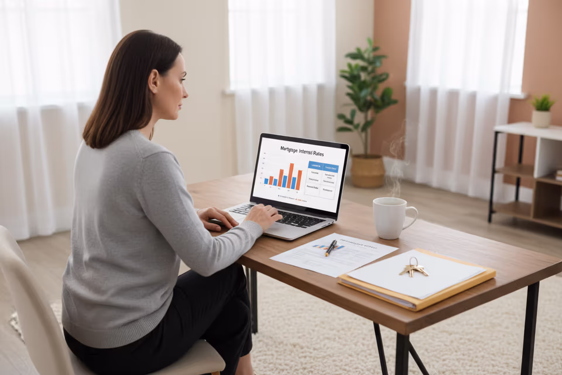 Homebuyer reviewing mortgage rates and loan offers at a desk