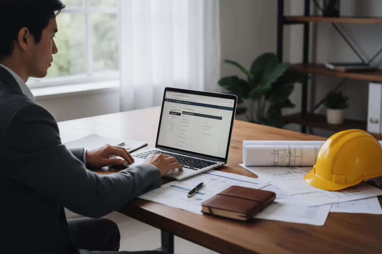 Borrower reviewing credit and financial documents for construction loan