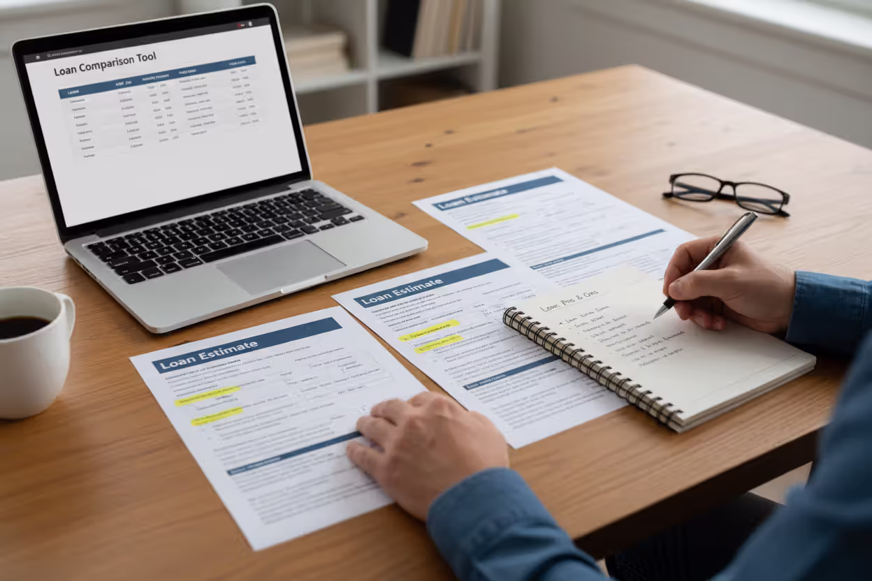 Borrower comparing multiple mortgage loan offers and lender estimates