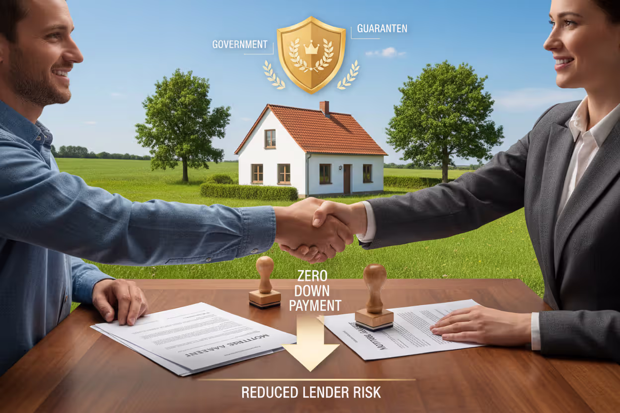 Mortgage documents and home symbolizing government-backed USDA financing