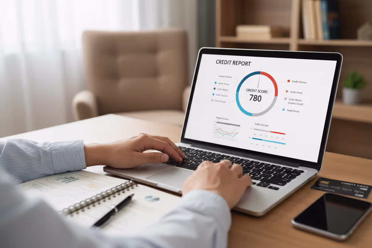 Person reviewing credit information before applying for a mortgage