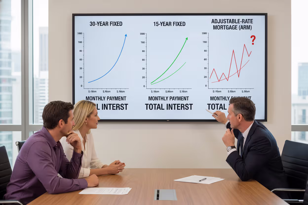 Borrowers comparing fixed and adjustable VA loan options with an advisor